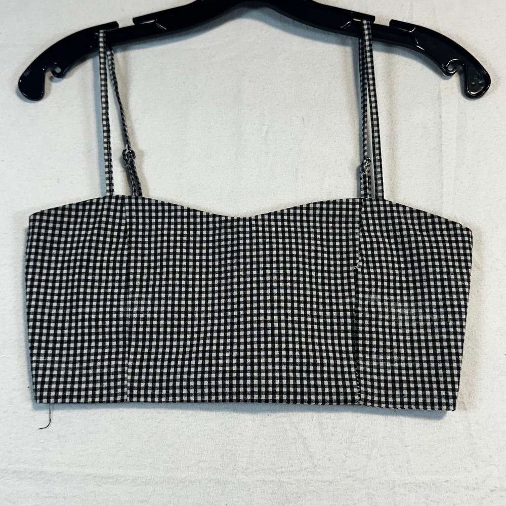 Y2K 00s Vintage Spaghetti Strap Gingham Crop Top Black White‎ Checkered Smocked
